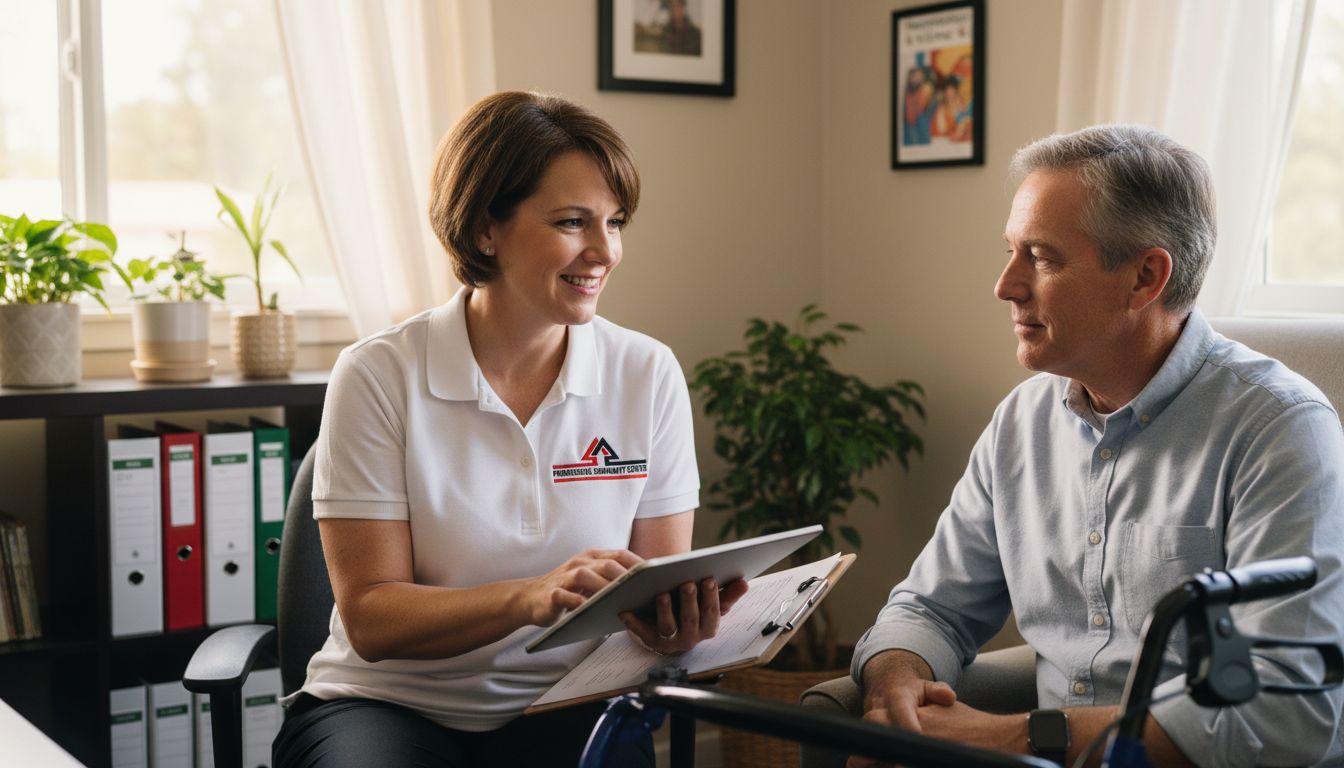 Coordinator reviewing a service plan with client