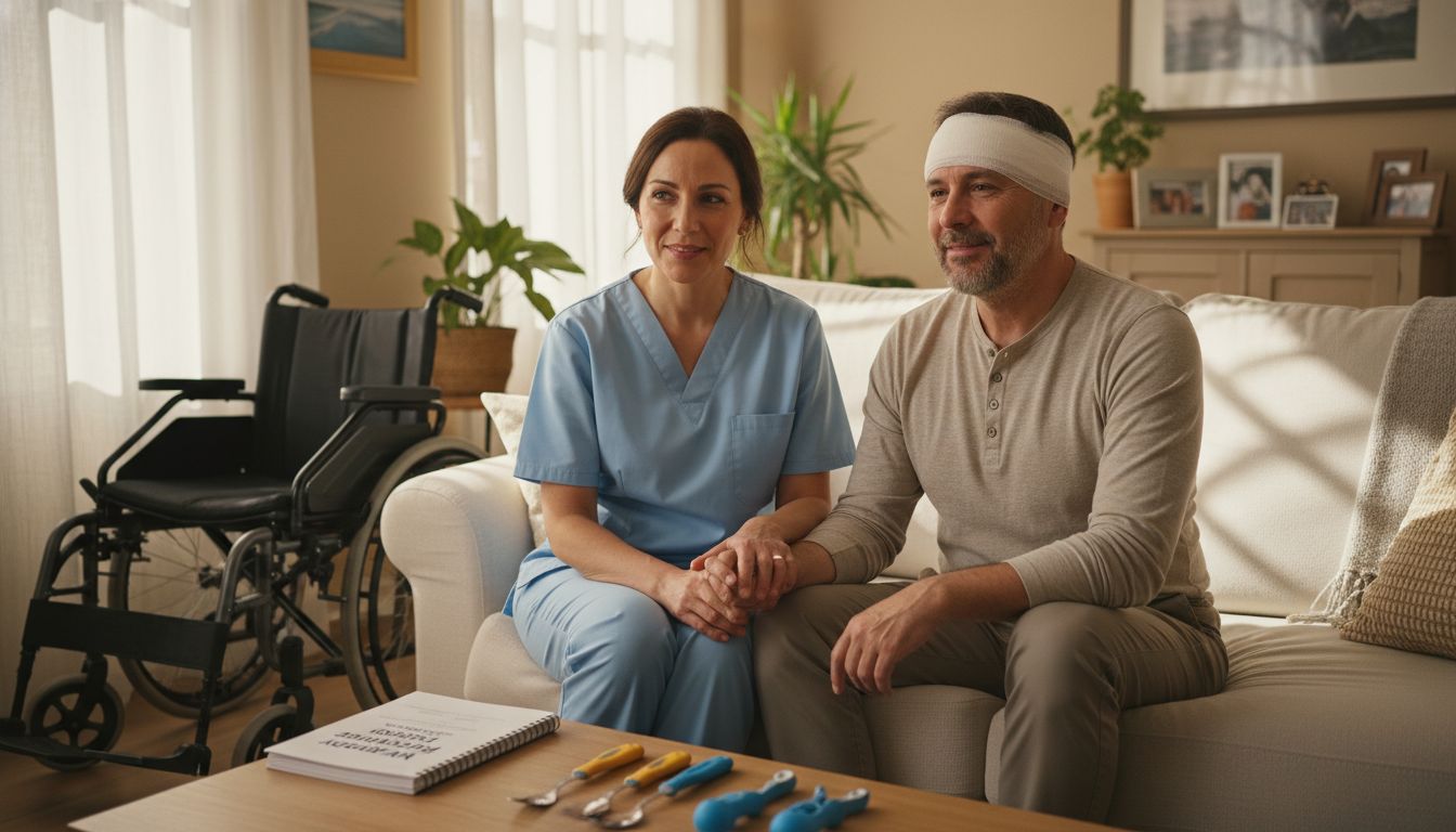 Rehabilitation professional supporting a client