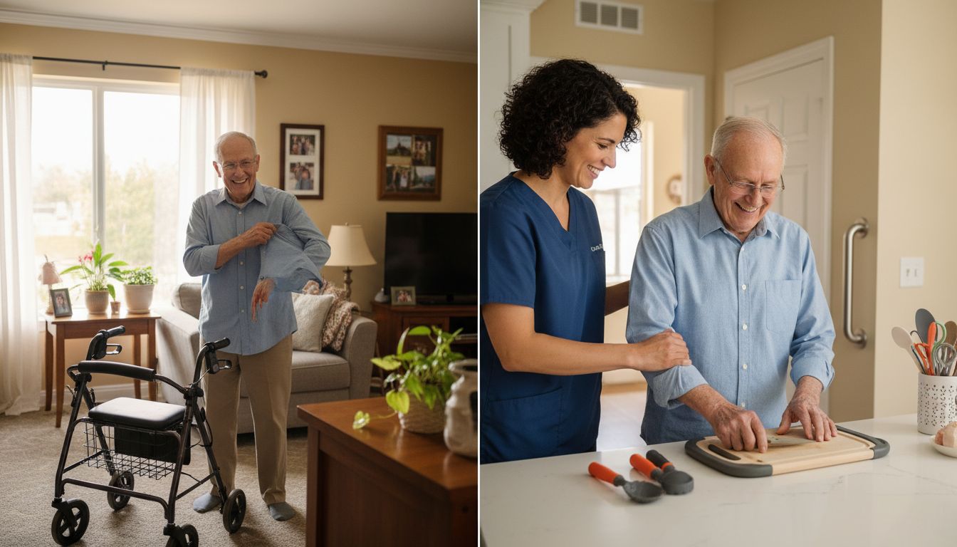 Home support aide helping with daily tasks